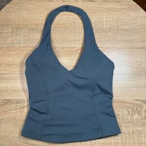 Vanquish enhanced steel blue/grey halter neck top womens size SM gym wormout